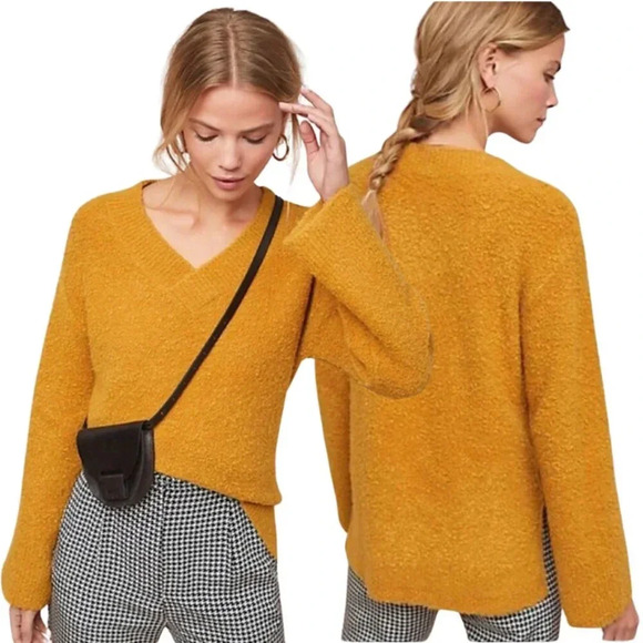 Anthropologie Clayton Wool V-Neck Pullover Sweater Women's XS Mustard Gold Nubby - Picture 1 of 15
